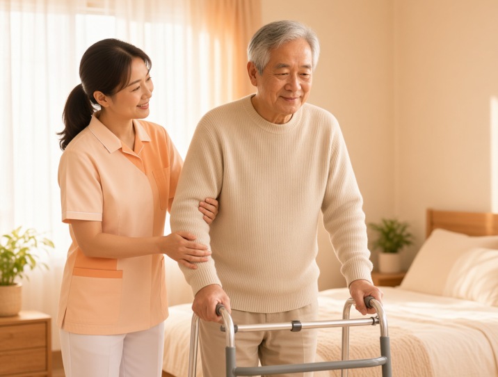 护工陪伴长者进行日常活动